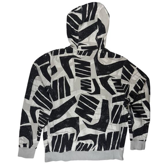 Nike Men’s Medium Gray Hoodie Black Logo Repeat Print Pullover Sweatshirt - Picture 2 of 7